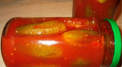 Очень вкусные консервированные огурчики в томатном соке