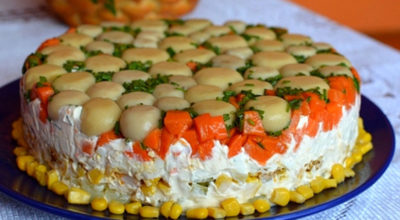 Торт-салат с курицей и грибами. Вкусный и очень сытный
