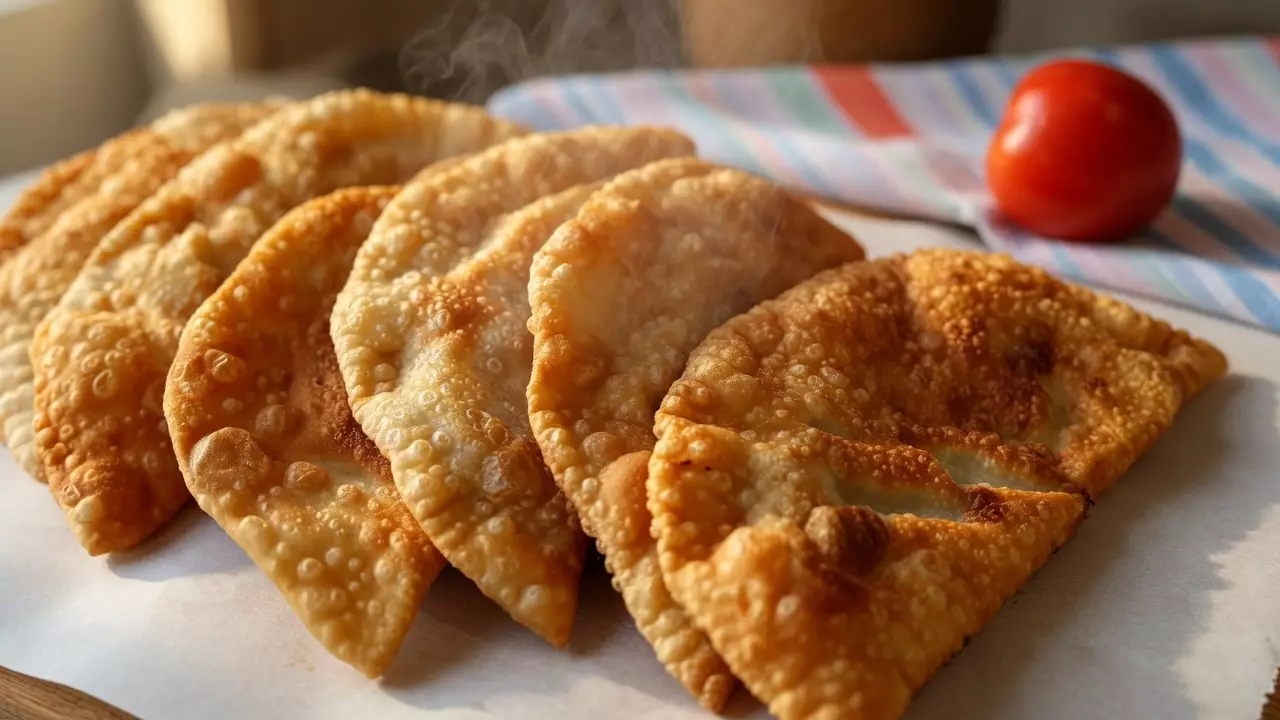 Домашние чебуреки с мясом на тарелке