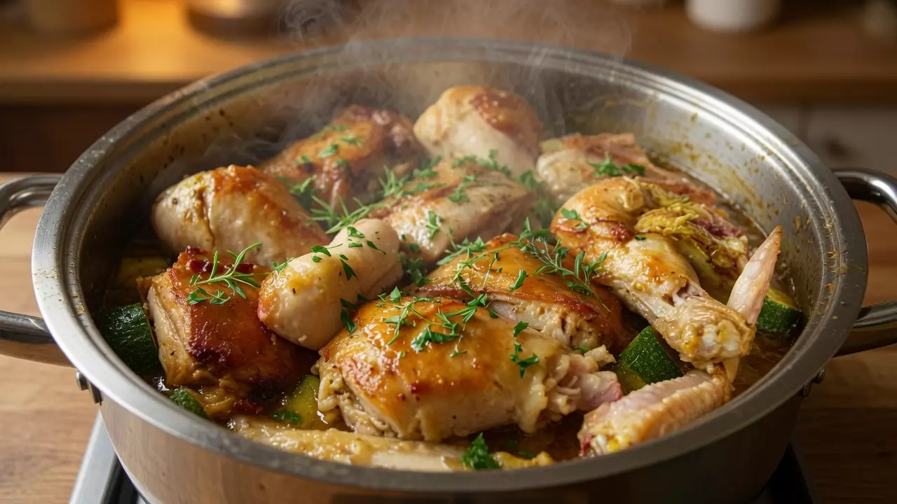 Готовая курица с кабачками