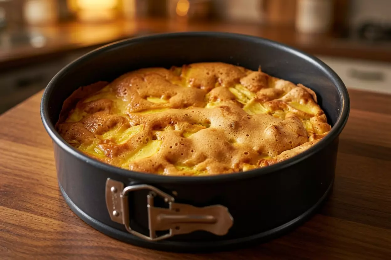Шарлотка с яблоками в форме после выпечки