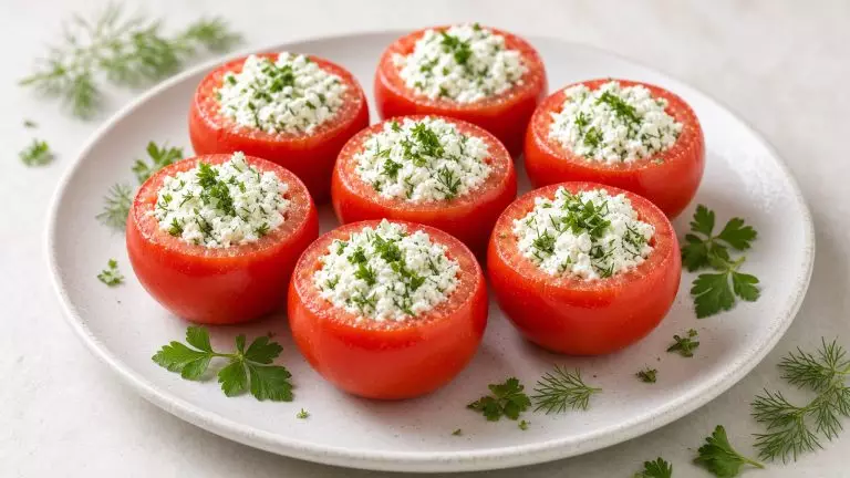 Фаршированные помидоры с сыром, чесноком и зеленью