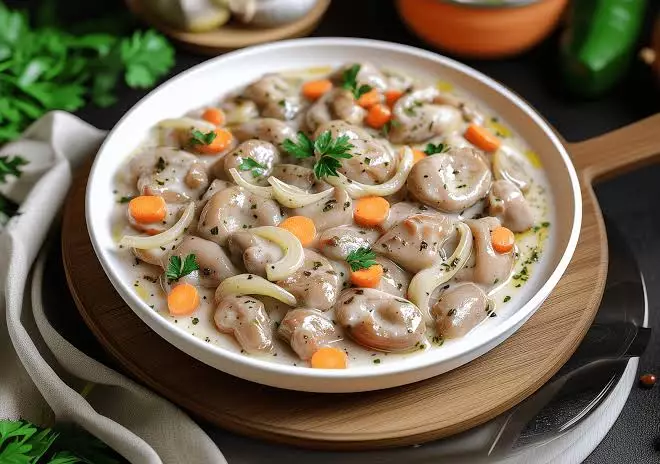 Куриные желудочки в сметанном соусе: мягкие и нежные