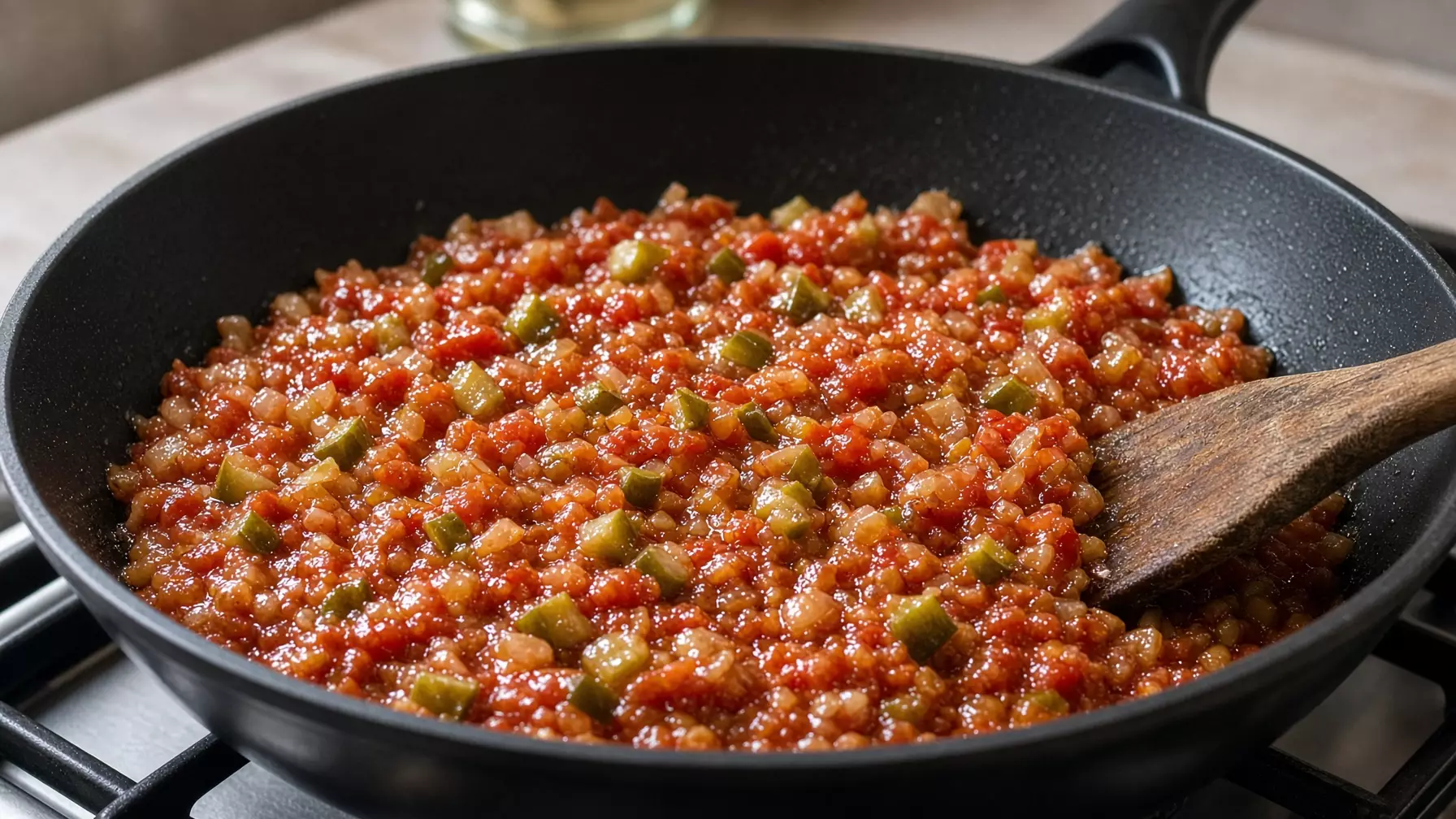 Томатная заправка с солёными огурцами и луком для мясной солянки