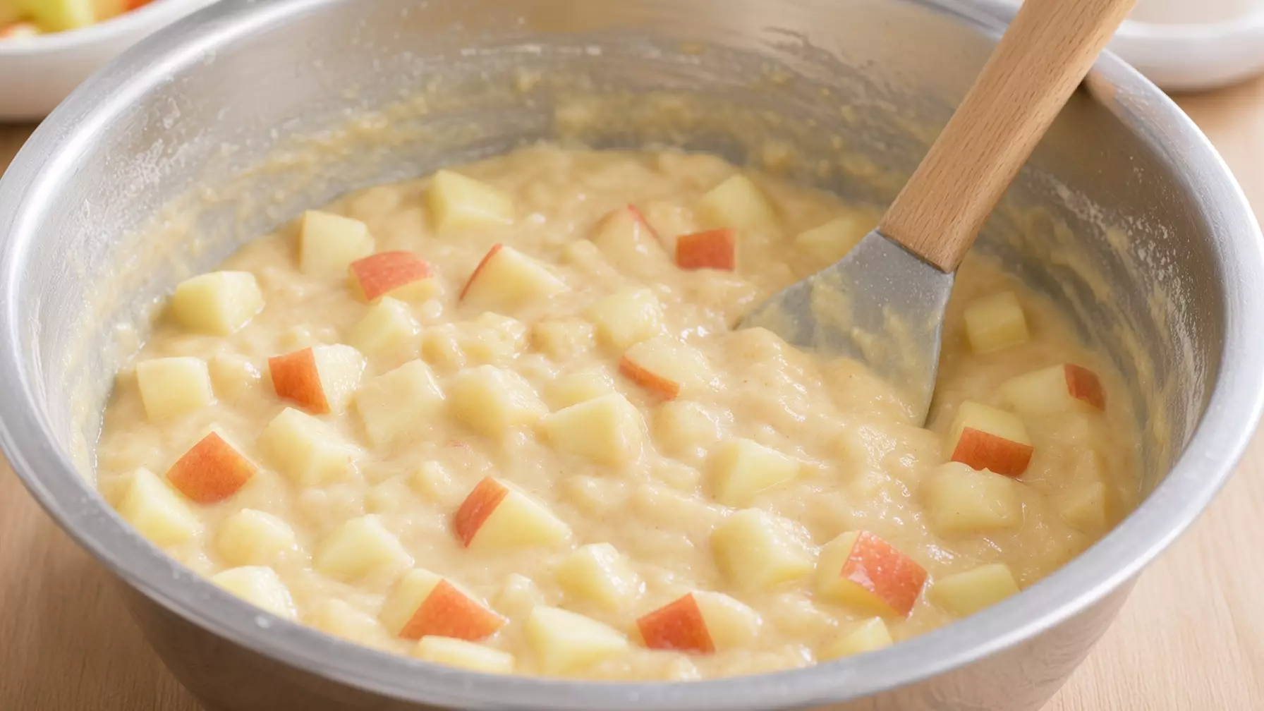 Тесто для яблочного кекса с небольшими кусочками яблок