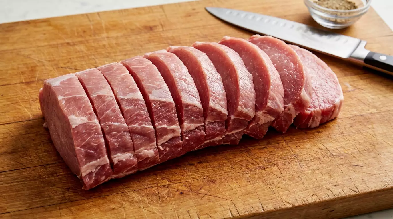 Кусок свинины с глубокими надрезами для мяса гармошка