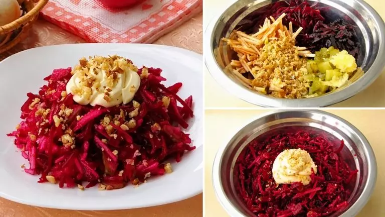 Салат «Пиковая дама» со свёклой, яблоком и черносливом