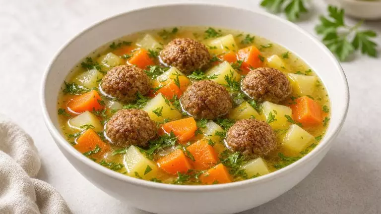 Суп с чечевичными фрикадельками и картофелем
