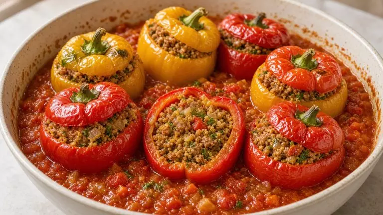 Фаршированный перец с мясом и пшеном в томатном соусе