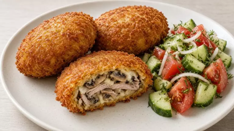 Котлеты „Гомельские“ с грибами и сыром в картофельной панировке