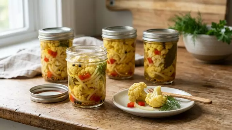 Маринованная цветная капуста на зиму с луком и сладким перцем